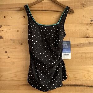 VTG Gabar NWT Swimsuit One Piece‎ Bathing Suit Size 10 Black Polka Dot Pin Up
